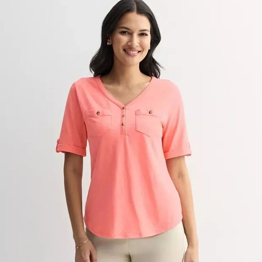 Croft & Barrow Coral Button-Front Blouse